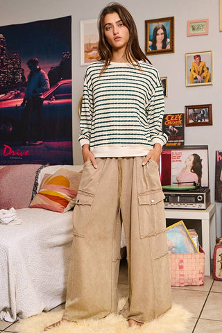 Mineral Washed Wide Leg Cargo Pants