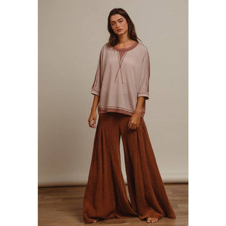 Crinkle Wide Leg Pants in Vintage Mocha