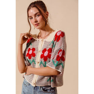 Flower Pattern Knit Cardigan