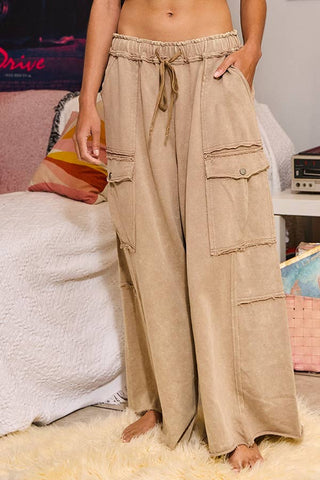 Mineral Washed Wide Leg Cargo Pants