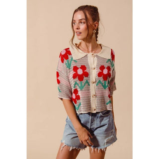 Flower Pattern Knit Cardigan