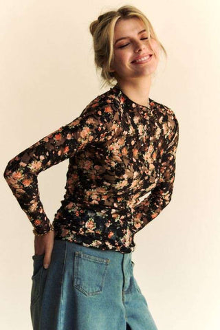 Mesh Long Sleeve Layering Top in Floral