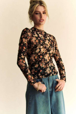 Mesh Long Sleeve Layering Top in Floral