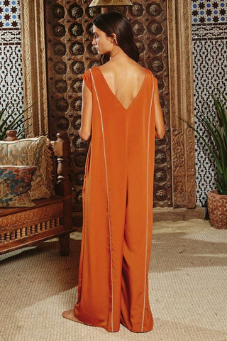 Wide Leg Solid Woven Jumpsuit in Rust