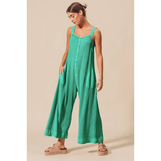 Mineral Washed Waffle Jumpsuit in Jade