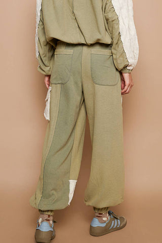 Elastic band detail pointed jogger ribbed pants in Sage