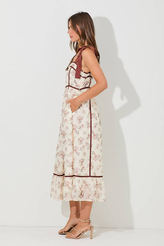 Cream Floral Midi Dress