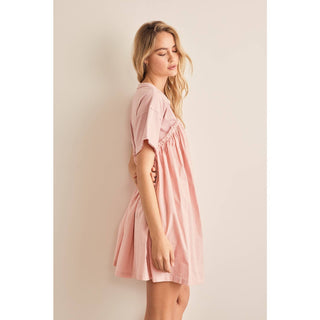 Sweetheart Two Fabric Contrast Fabric Mini Dress in Blush