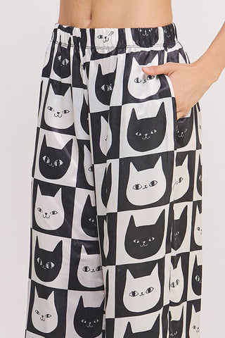 Kitty Print Satin Pants