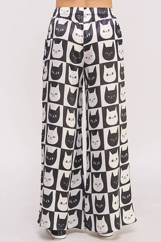 Kitty Print Satin Pants