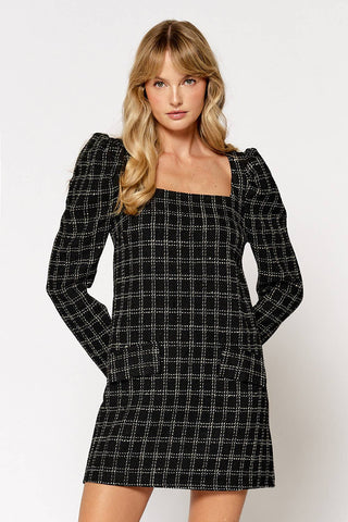 Plaid Puff Sleeve Mini Dress