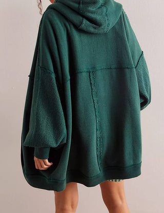 Solid Dark Green Hooded Slouchy Jacket