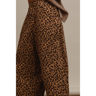 Washed Leopard Denim Barrel Pants