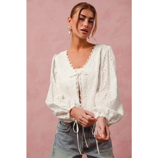 Floral Eyelet Top with Puff Sleeves