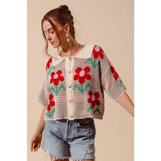 Flower Pattern Knit Cardigan