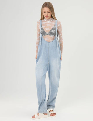 Denim Blue Adjustable Shoulder High Roller Jumpsuit