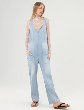 Denim Blue Adjustable Shoulder High Roller Jumpsuit