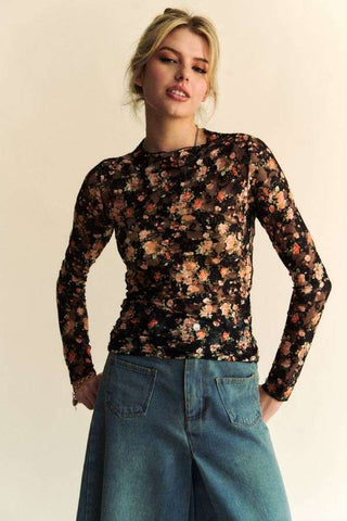 Mesh Long Sleeve Layering Top in Floral