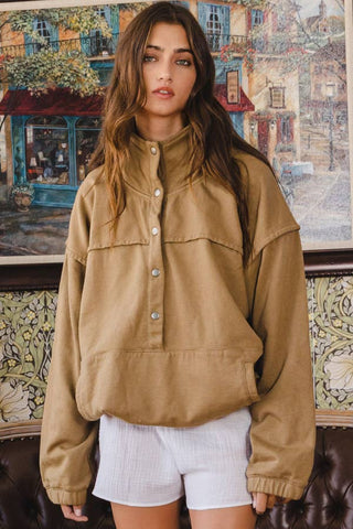 Oversized Woven Pullover in Olive