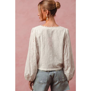 Floral Eyelet Top with Puff Sleeves