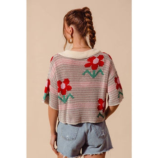 Flower Pattern Knit Cardigan