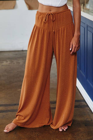 Wide Leg Flattering Drape Solid Pants in Camel