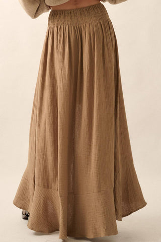 Smocked Front-Slit Maxi Skirt