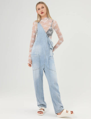 Denim Blue Adjustable Shoulder High Roller Jumpsuit