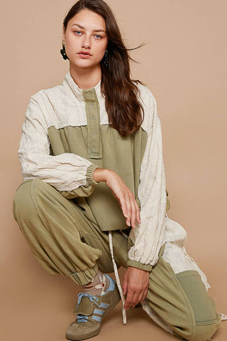 Elastic band detail pointed jogger ribbed pants in Sage