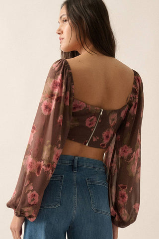 Floral Corset-Bodice Crop Top