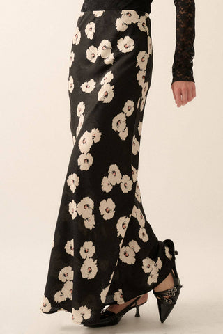 Black Floral High-Waist Maxi Skirt