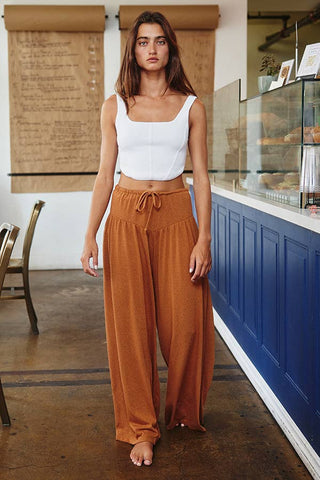 Wide Leg Flattering Drape Solid Pants in Camel