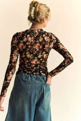 Mesh Long Sleeve Layering Top in Floral