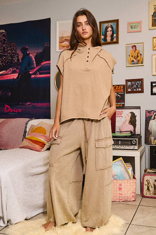 Mineral Washed Wide Leg Cargo Pants