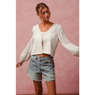 Floral Eyelet Top with Puff Sleeves