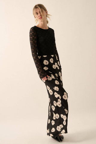 Black Floral High-Waist Maxi Skirt