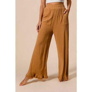 Washed Frayed Pants in Ochre