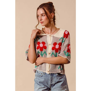 Flower Pattern Knit Cardigan