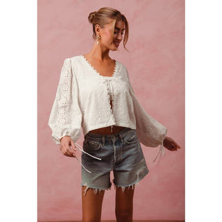 Floral Eyelet Top with Puff Sleeves