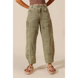 Mineral Washed Barrel Pant in Olive