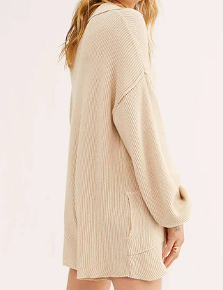 Ladies Solid Color Long Sleeves Sweater Romper in Oat