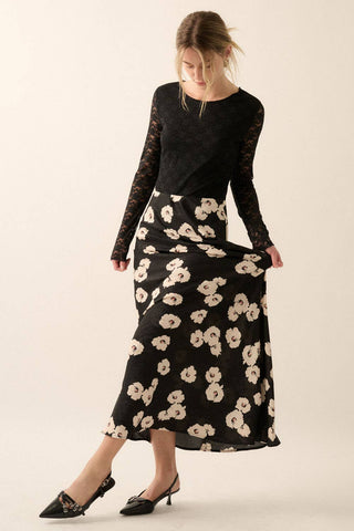 Black Floral High-Waist Maxi Skirt