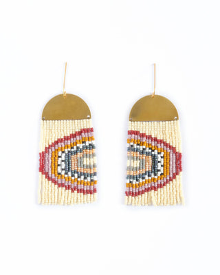 Beaded Handwoven Rainbow Fringe Earrings (Red)