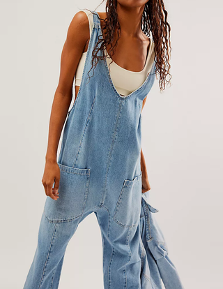 Denim Blue Adjustable Shoulder High Roller Jumpsuit