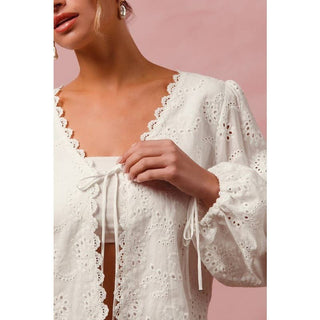 Floral Eyelet Top with Puff Sleeves