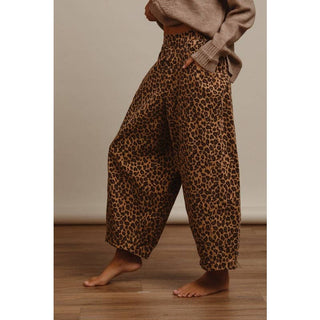 Washed Leopard Denim Barrel Pants