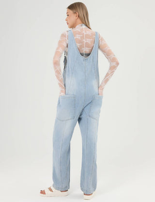 Denim Blue Adjustable Shoulder High Roller Jumpsuit