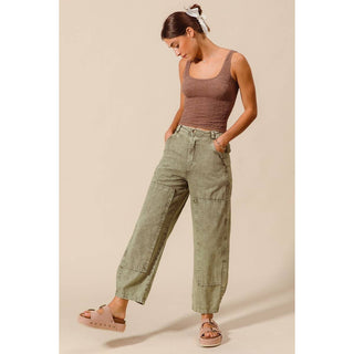 Mineral Washed Barrel Pant in Olive