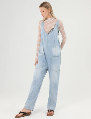 Denim Blue Adjustable Shoulder High Roller Jumpsuit