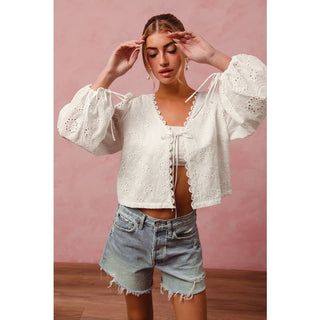 Floral Eyelet Top with Puff Sleeves